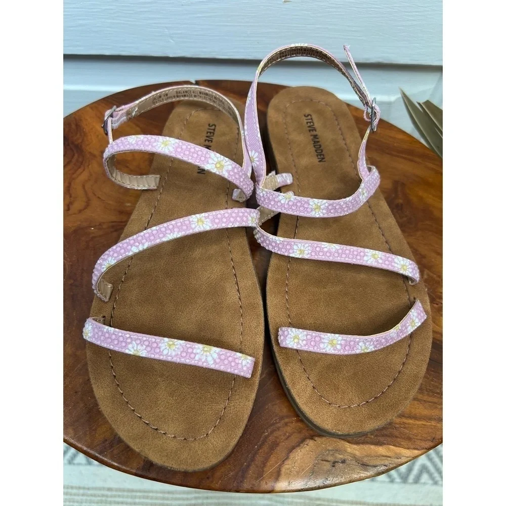 STEVE MADDEN Girls Daisy Print Strappy Flat Sandals Size 4